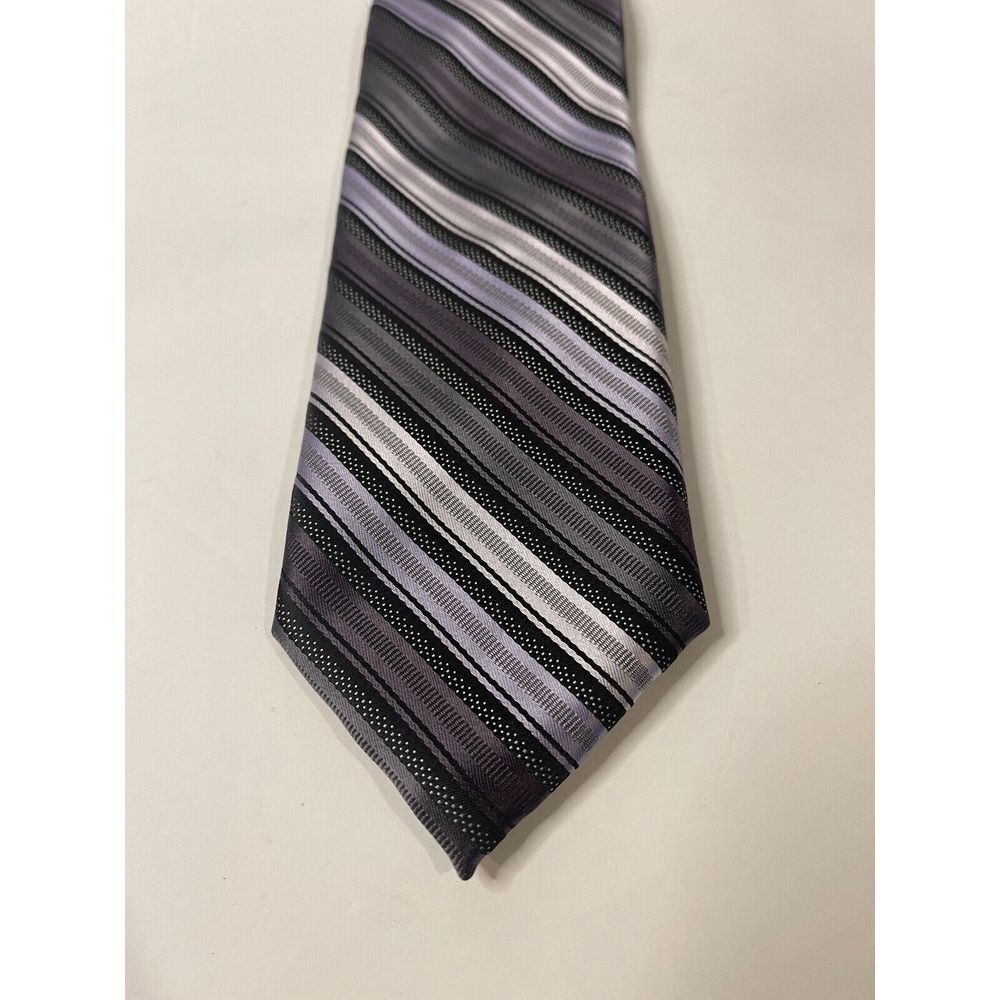 Knightsbridge Mens Necktie Purple Grey Black White Diagonal Striped Polyester